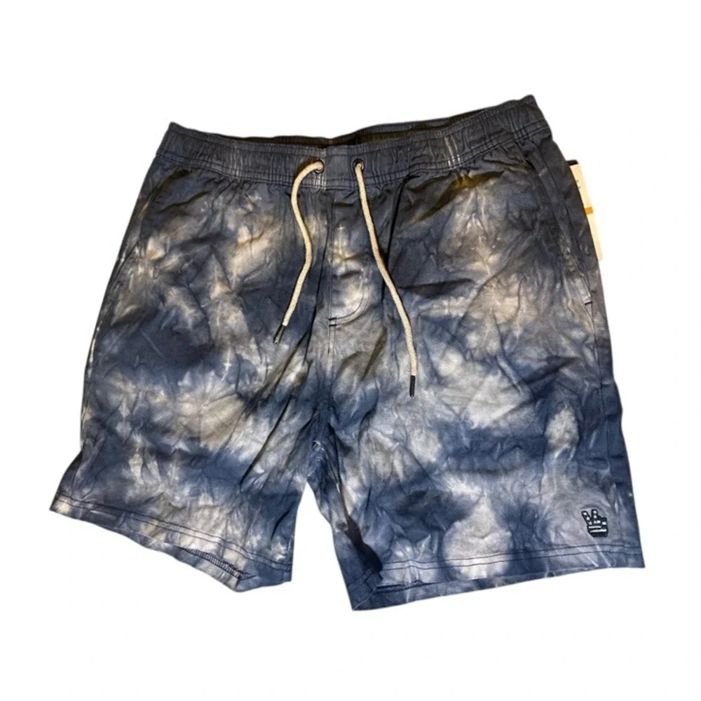 Junk Food Tie Dye‎ Shorts Drawstring Waist Peace Sign Logo, Blue, Size S, NWT